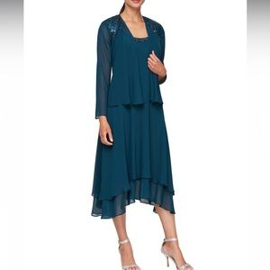 Women’s Formal Dress Size 18 SL FASHIONS Long Sleeve Two-Piece Jacket Dress Teal
